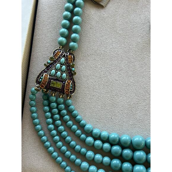 HEIDI DAUS 5 Strand Turquoise & Multi Color Crystal Necklace Adjustable STUNNING - Picture 11 of 16